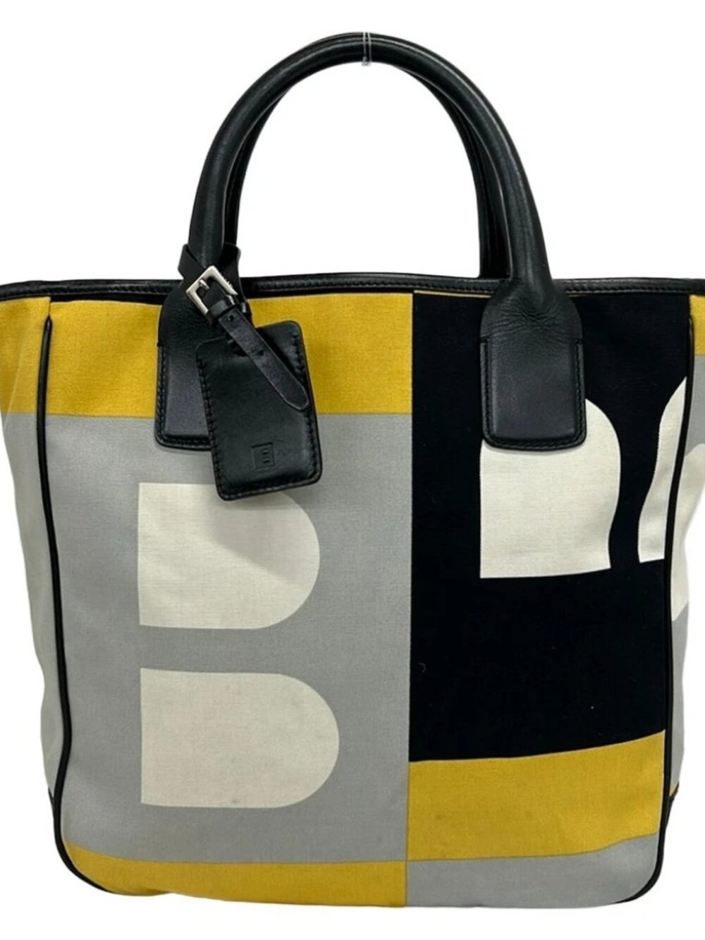 BALLY Busy B Gray Black Multi Canvas Leather Tote Bag